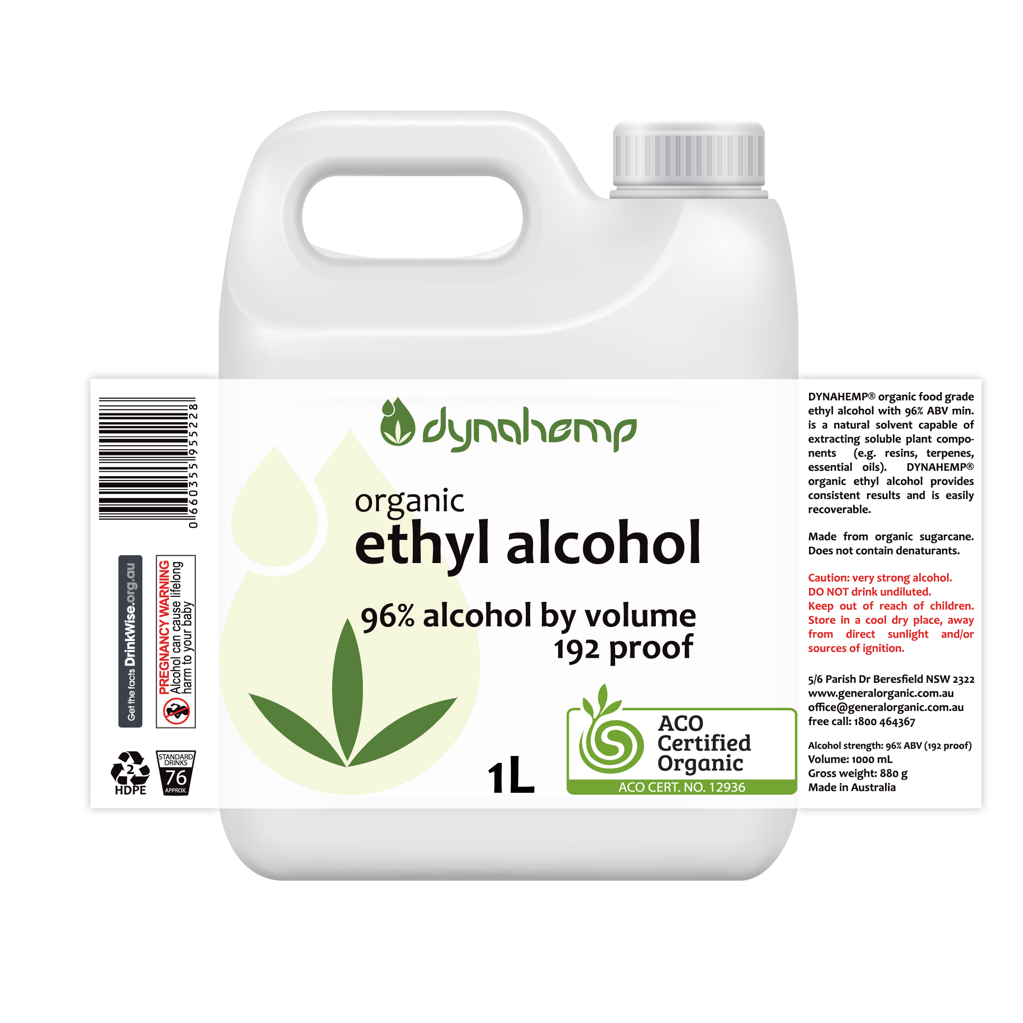 Organic Food Grade Ethyl Alcohol Ethanol 95 ABV 2L Product of