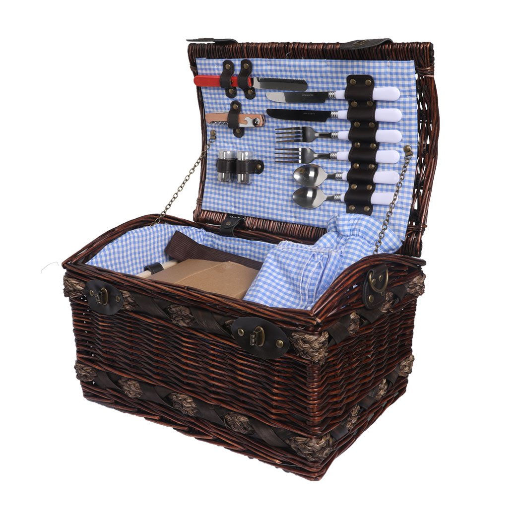 Picnic Basket Set 2 Person Willow Baskets Deluxe Outdoor Travel Camping Blanket