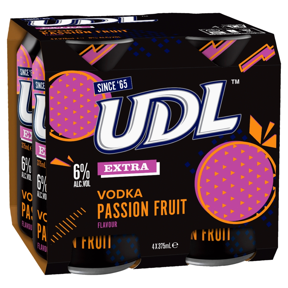 UDL Extra Vodka & Passionfruit Cans (10X375ML) UDL Extra Vodka & Passionfruit Cans (10X375ML)