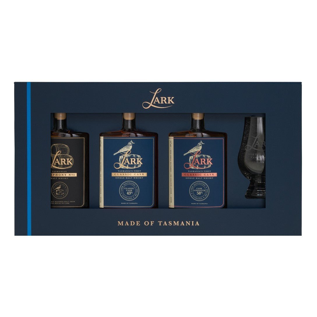 Lark Classic Flight Tasmanian Whisky Gift Pack with Glass (3 x 100mL) Lark Classic Flight Tasmanian Whisky Gift Pack with Glass (3 x 100mL)