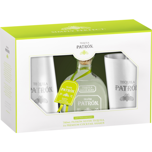 Patron Silver Tequila & Premium Cocktail Shaker Gift Pack 700ml Patron Silver Tequila & Premium Cocktail Shaker Gift Pack 700ml