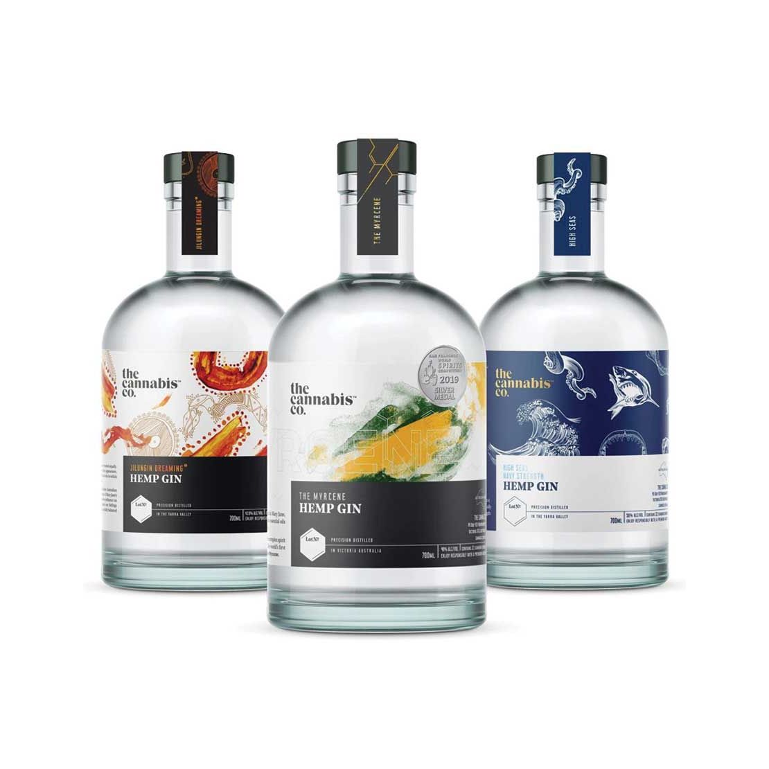Set of 3 HEMP GIN's Jilungin Dreaming + Myrcene Hemp + High Seas Navy Strength 700ML ea