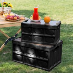 SOGA 42cm 30L Black Car & Camping Foldable Storage Box Crate Stackable Container with Handle