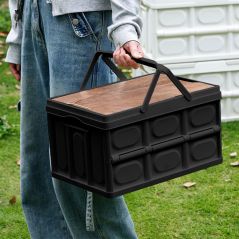 SOGA 52.5cm 55L Black Car & Camping Foldable Storage Box Crate Stackable Container with Handle
