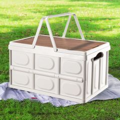 SOGA 30L White Car & Camping Foldable Storage Box Crate Stackable Container with Handle