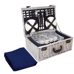 Alfresco 6-Person Picnic Basket Cooler Bag Wicker PU Fastening Straps Plates