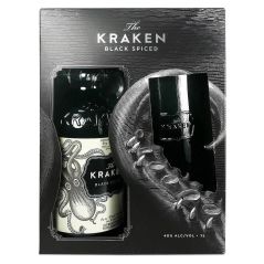 Kraken Black Spiced Rum 1L + Smoked Highball Glass Gift Pack