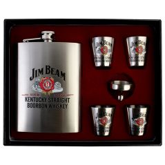 Jim Beam Silver Flask Set