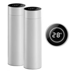 SOGA 2X 500ML Stainless Steel Smart LCD Thermometer Display Bottle Vacuum Flask Thermos White