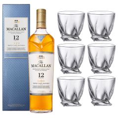 Macallan 12 Year Old Triple Cask Single Malt with set of 6 Whisky Tumblers