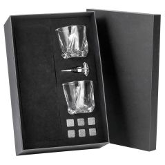 Whisky Gift Box with Whisky Tumblers and Ice Cubes