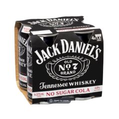 Jack Daniels & No Sugar Cola Can 375ML [4 Pack]