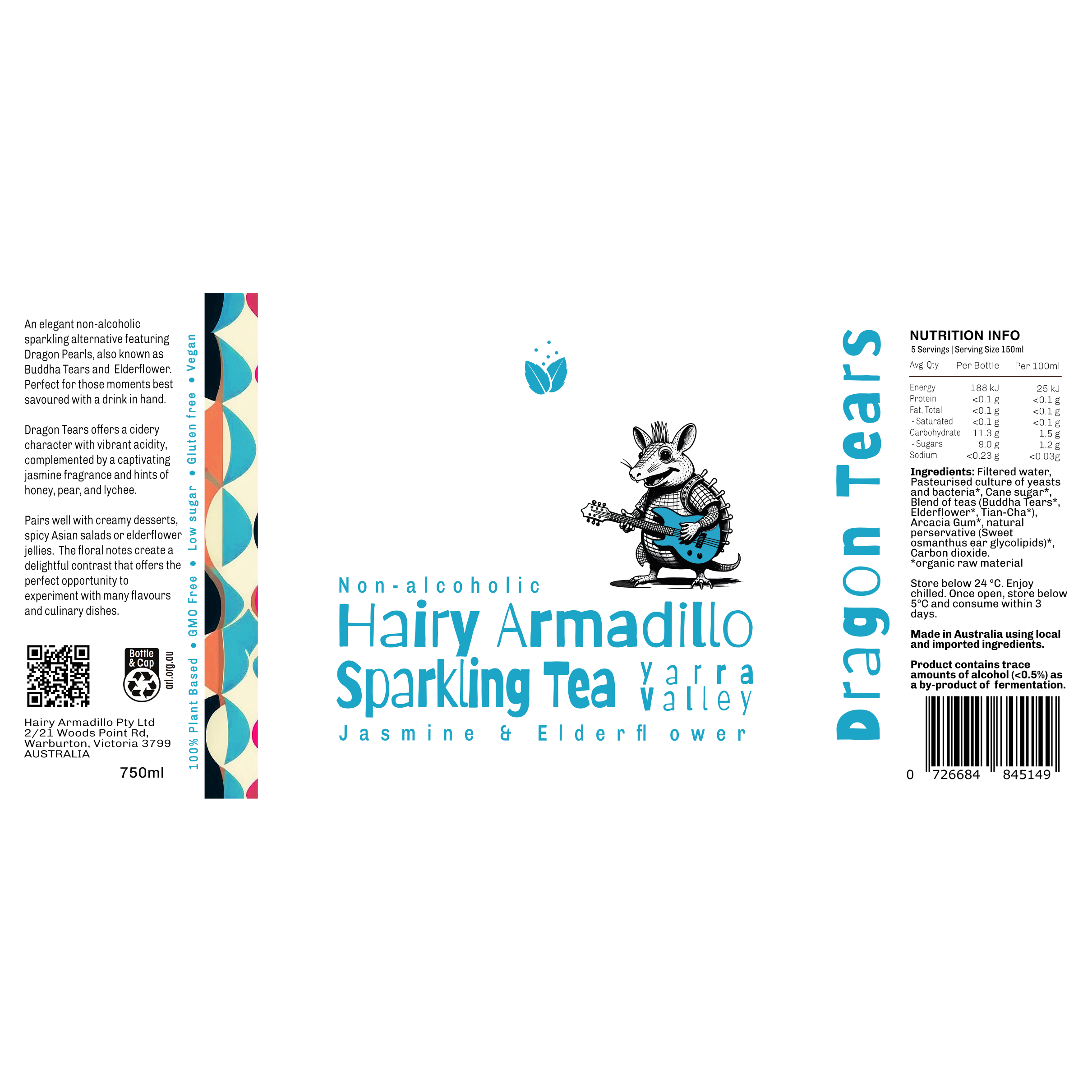 Hairy Armadillo Dragon Tears Non-alcoholic Sparkling Tea 3 x 750ml Bottles