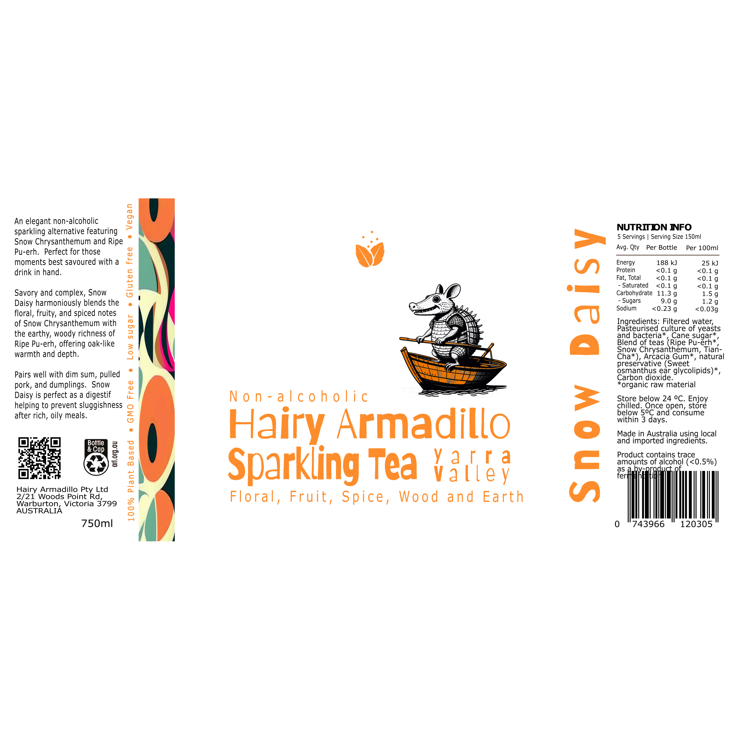 Hairy Armadillo Snow Daisy Non-alcoholic Sparkling Tea 3 x 750ml Bottles