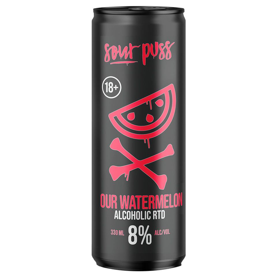 Sour Puss Sour Watermelon Alcoholic RTD 8% Premix 24 x 330mL Cans Sour Puss Sour Watermelon Alcoholic RTD 8% Premix 24 x 330mL Cans